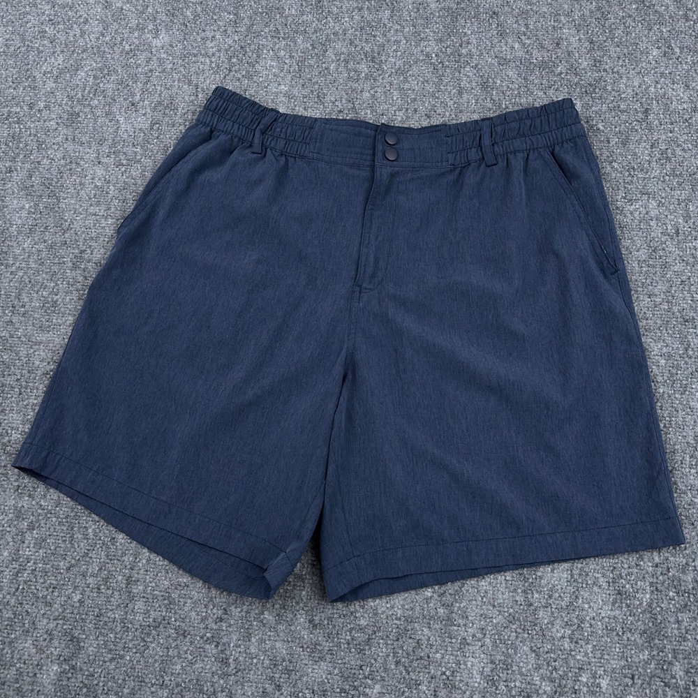 Burlebo Everyday Shorts Mens Large Blue Performance Elastic Waist Stretch 7.5"